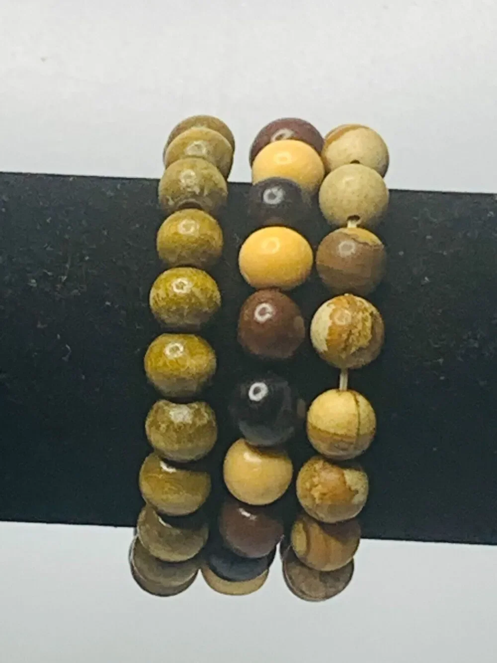 Set of 3 Natural Stretch Bracelets, Glass, Wood and Seed Beads